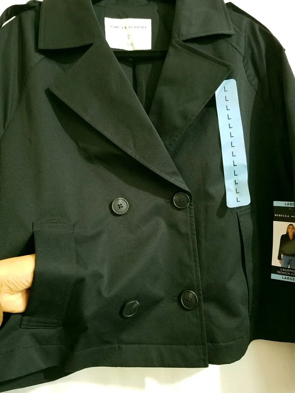 Rebecca Minkoff Black Cropped Trench Coat Women's Large NWT - Picture 13 of 16